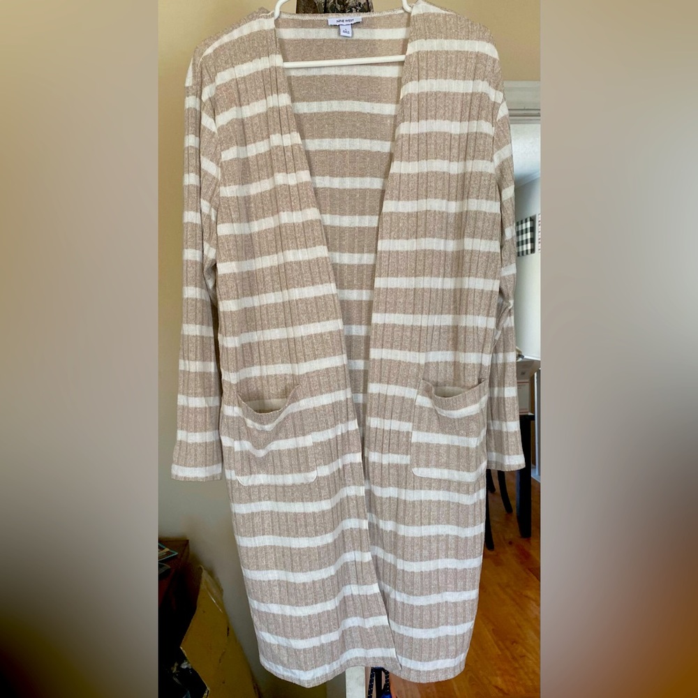 Nine West cardigan women’s large cream and white (knee length)